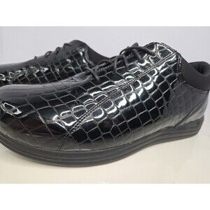 Drew Mens 12 WW Black Patent Leather Crocodile Embossed Comfort Tie Up 'Tulip'